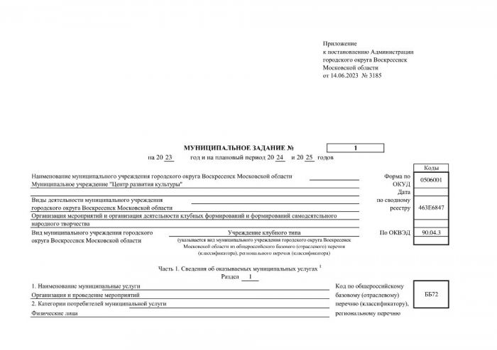 Муниципальное задание на 2023 год и на плановый период 2024 и 2025 годов